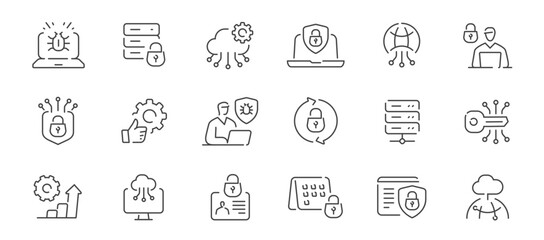 Information technology icon set. Cybersecurity, secure connection, privacy, encrypted, firewall, online protection