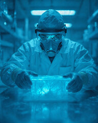 Raw Clinical Action Shot of Bio-Sample Handling in Harsh Laboratory Lighting.