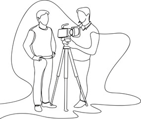 one line drawing of man filming another man