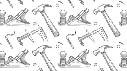 Vintage hand tools seamless pattern with hammers and planes