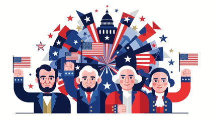 American Presidents and Patriotic Symbols Collage: USA Independence Day Celebration