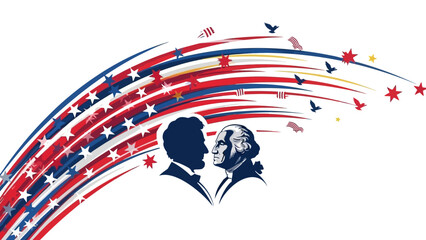 American Presidents Silhouette with Patriotic Wavy Stripes and Stars