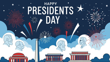 Happy Presidents Day Celebration with Fireworks and US Landmarks