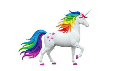 White Unicorn with Rainbow Mane and Tail