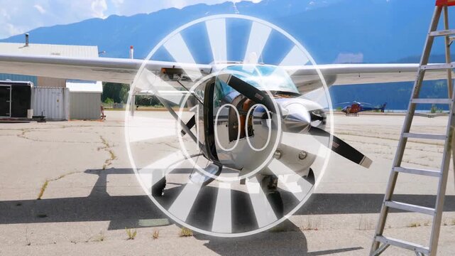 Animation of numbers and data processing over airplane