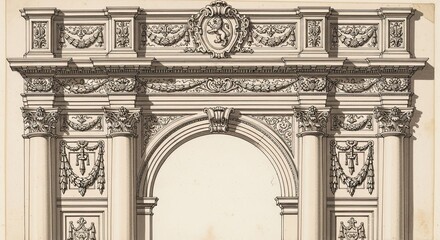 Fototapeta premium Detailed architectural rendering showcases an ornate arched structure with classical elements