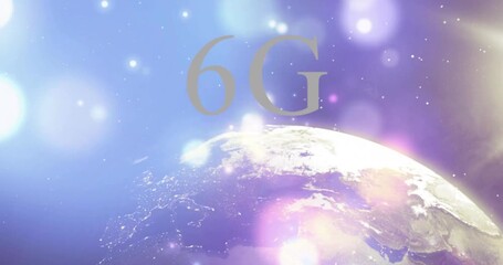 Animation of Earth from space with 6G text and colorful light effects - Powered by Adobe