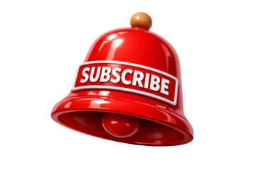 Glossy red notification bell icon demanding immediate user subscription action