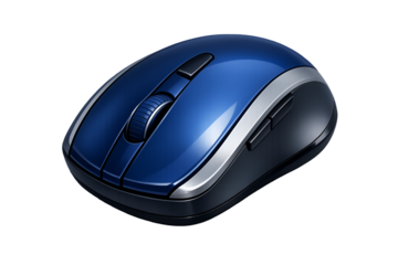 Sleek blue wireless computer mouse with ergonomic design and scroll wheel
