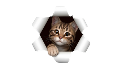 Cute Kitten Peeking Through Torn Paper