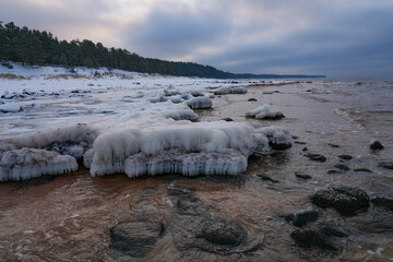Ice formations on the seashore in Latvia