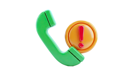 Green phone receiver and red exclamation mark alert icon