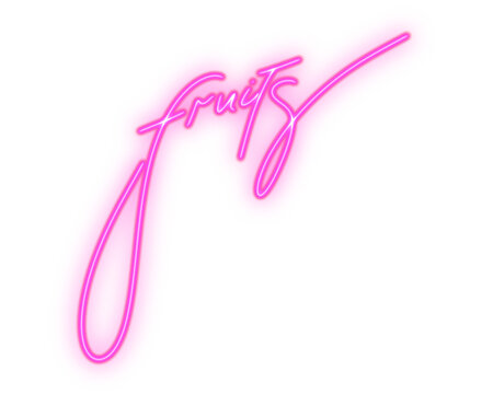 Neon lettering &ldquo;fruits&rdquo; in glowing vintage style