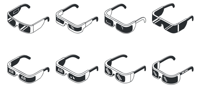 A set of augmented reality glasses in black and white minimalist vector style, suitable for technology and innovation projects
