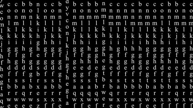 coding and programming visual background for technology video,cybersecurity background with scrolling tech character animation,digital data flow with falling cyan alphabet letters on black