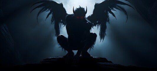 Fototapeta premium silhouette of troll angel,generative AI