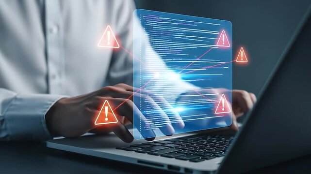 Bugs in software source code and debugging. Programmer using laptop computer to fix bugs.
