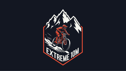 Extreme 10M Mountain Bike Rider Illustration with Mountains and Rugged Terrain - Dynamic Action Sport Design © morph