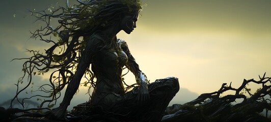 silhouette of Troll dryad ,generative AI