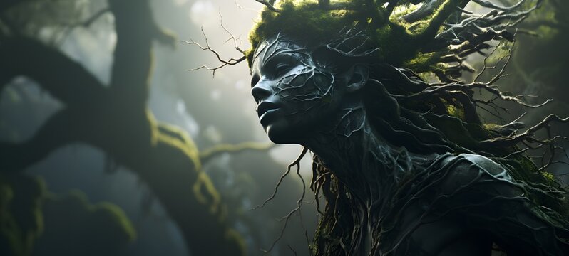 silhouette of Troll dryad ,generative AI