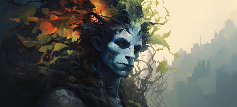 silhouette of Troll dryad ,generative AI