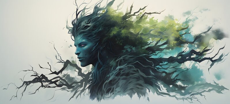 silhouette of Troll dryad ,generative AI