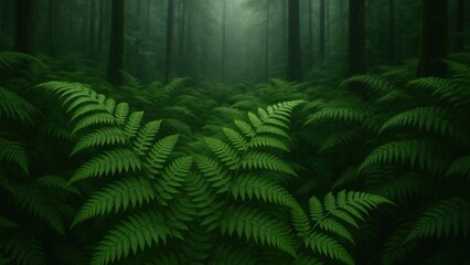 Lush ferns in misty forest desktop wallpaper