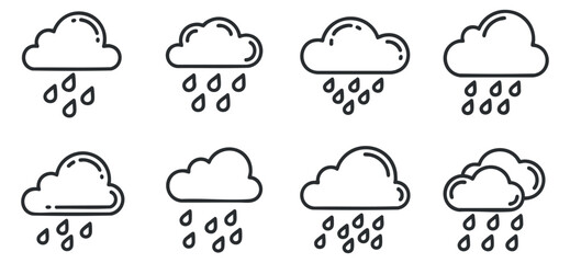 Fototapeta premium A set of nine rain cloud icons in outline vector style, suitable for weather-related designs and applications