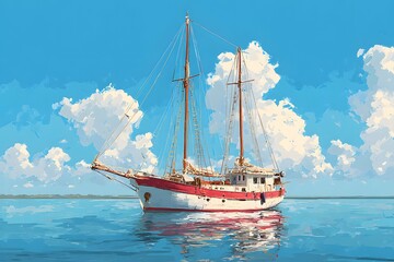 ketch sailing boat with two masts anchored in serene tranquil water perfect for adventure promotions