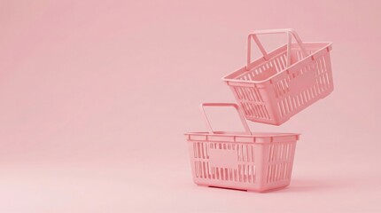 3D Pink shopping chart basket on pink background