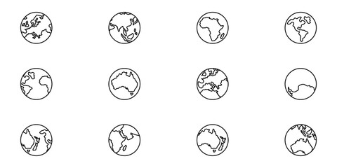 Globe and world map outline icons set © Edi Design