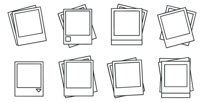 A collection of outlined polaroid photo frames in minimalist vector style, ideal for photography and creative projects