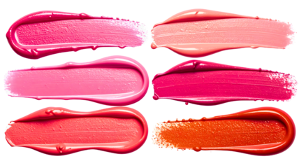 Set of red lipstick smears isolated on a transparent background