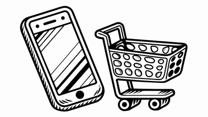 Mobile shopping concept with smartphone and cart