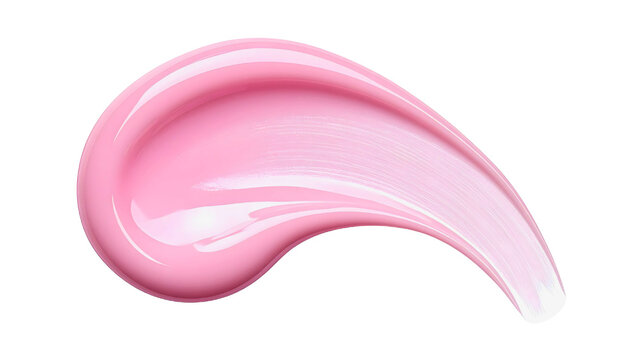 Lip gloss or lip oil swatch texture. Pink glossy liquid lipstick smear smudge isolated on transparent background. Gel makeup product drop