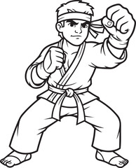 Fototapeta premium Ready to Compete: A determined athlete, poised in a fighting stance, embodies the spirit of martial arts, ready to engage in a moment of combative prowess.