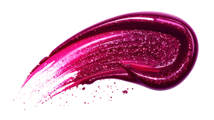 A vibrant, glossy fuchsia smear against a black backdrop, showcasing thick, smooth texture
