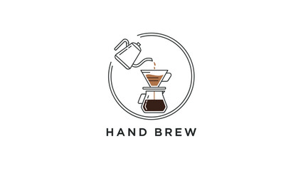 Hand Brew Coffee Logo Design Illustration.
