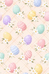 Pastel Easter eggs floral seamless pattern