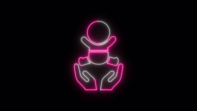 Baby care , toddler or infant care flat neon icon 4K video animation for apps and websites	