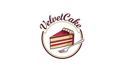 Velvet Cake Slice on Plate Logo Design.
