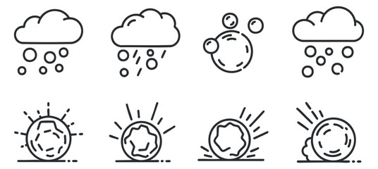 Obraz premium A collection of weather icons featuring snow, rain, and sunny elements in simple black outline vector style, ideal for weather-related projects and applications