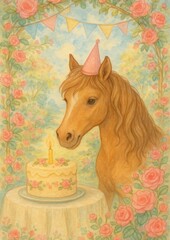 Obraz premium Whimsical horse birthday celebration.