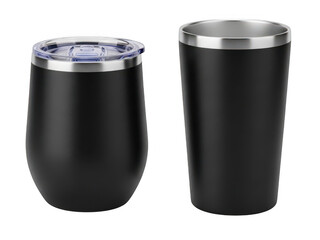 Modern insulated stainless steel tumblers isolated on transparent background