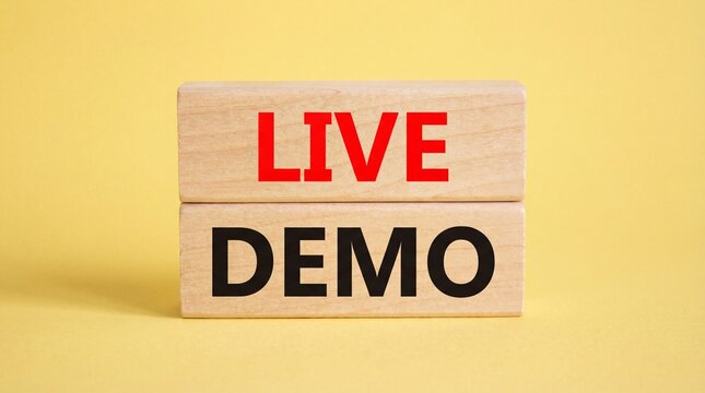 Wooden blocks with live demo text on yellow background