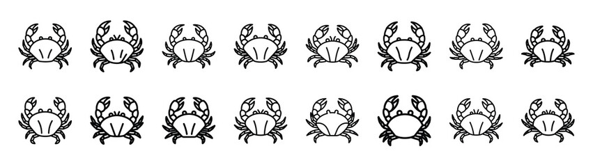 Obraz premium Set of 16 crab seafood outline food icons related. Editable stroke icons collection