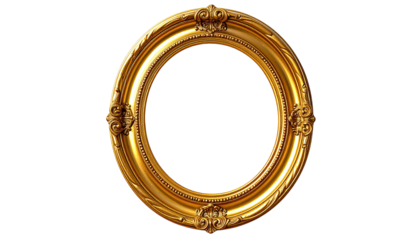 Ornate gold oval frame with intricate details, isolated on a black background