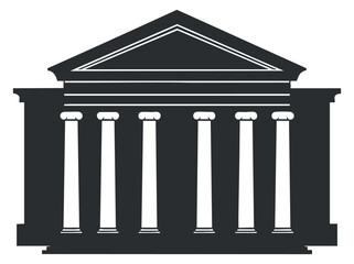 Obraz premium A classic building with columns and a triangular pediment in black and white minimalist vector style, suitable for law and government-related designs