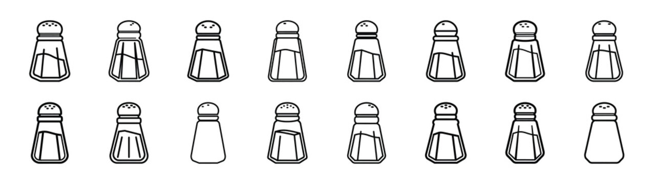 Set of 16  salt shaker outline food icons related. Editable stroke icons collection
