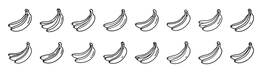 Set of 16  banana bunch outline food icons related. Editable stroke icons collection © Gajendro